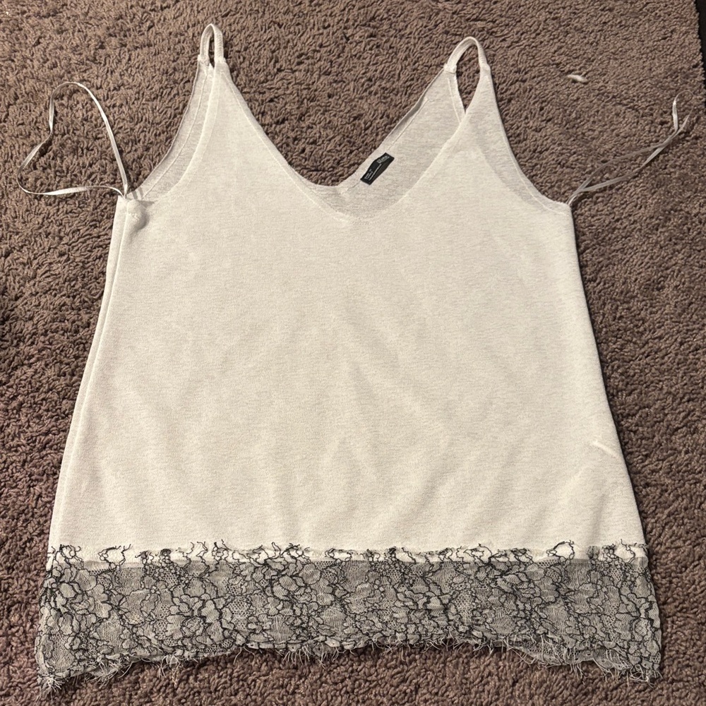 Zara White Camisole with Black Lace Trim